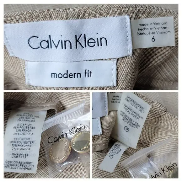 NWT Calvin Klein Suits Modern Fit Beige Plaid High Rise Straight Dress Pants✨️6 - Picture 9 of 13